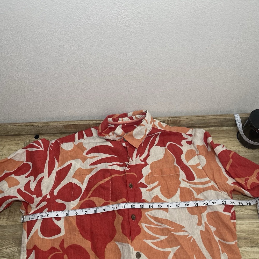 Tommy Bahama Short Sleeve Shirt Men Medium Red Linen Pocket Monstera Leaf EUC - Picture 5 of 6